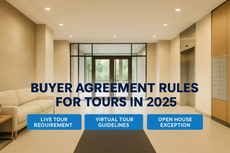 Hero banner on touring rules with buttons for Live Tour Requirement, Virtual Tour Guidelines, and Open House Exception.