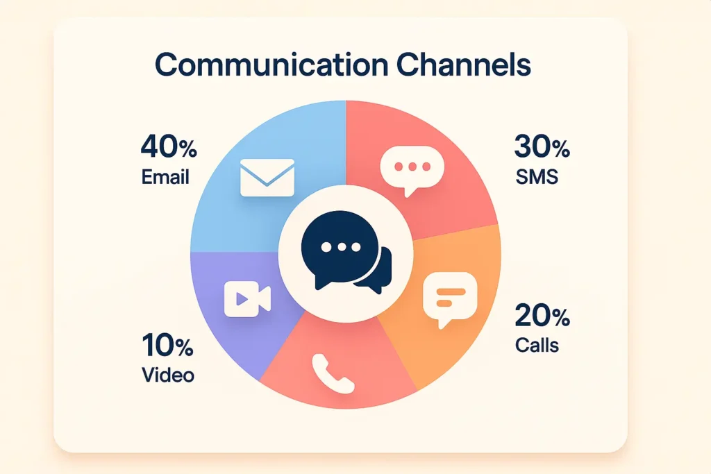 The Complete Open House Follow-Up System: Convert 79% More Leads with Proven Scripts and Strategies 3 Wheel chart that assigns email forty percent sms thirty percent calls twenty percent video ten percent for follow up mix