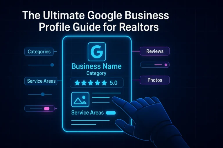"X-ray style interface showing a Google Business Profile card with holographic sliders for reviews, categories, and service areas"